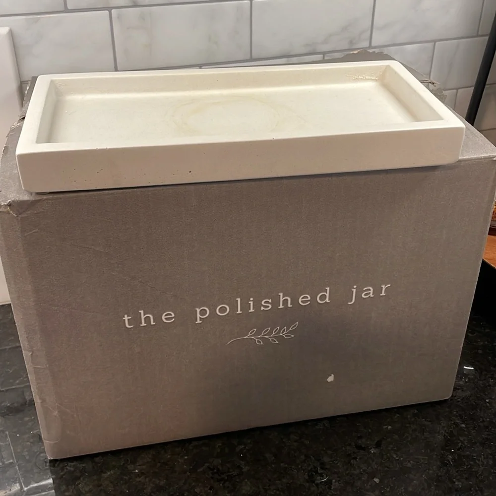 The Polished Jar Large Artisan Concrete Tray in Off White